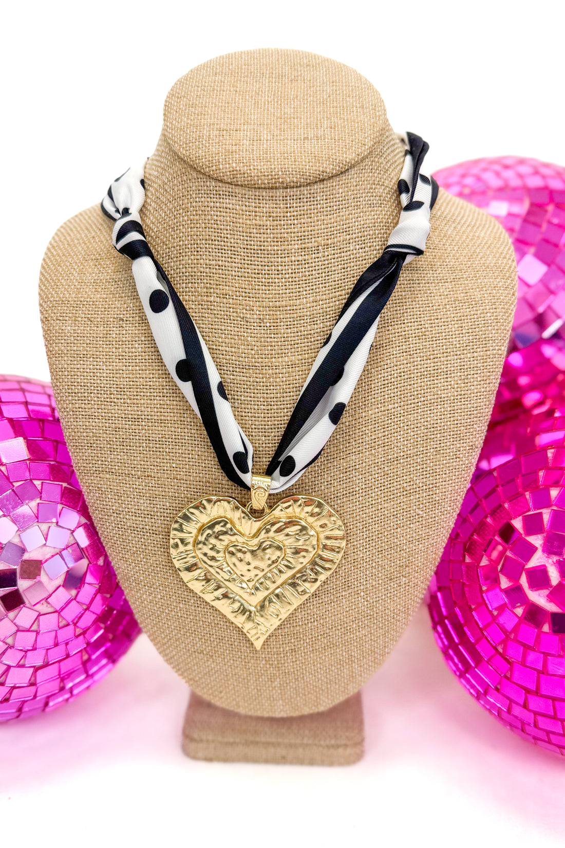 polka dot necklace with a large heart pendant