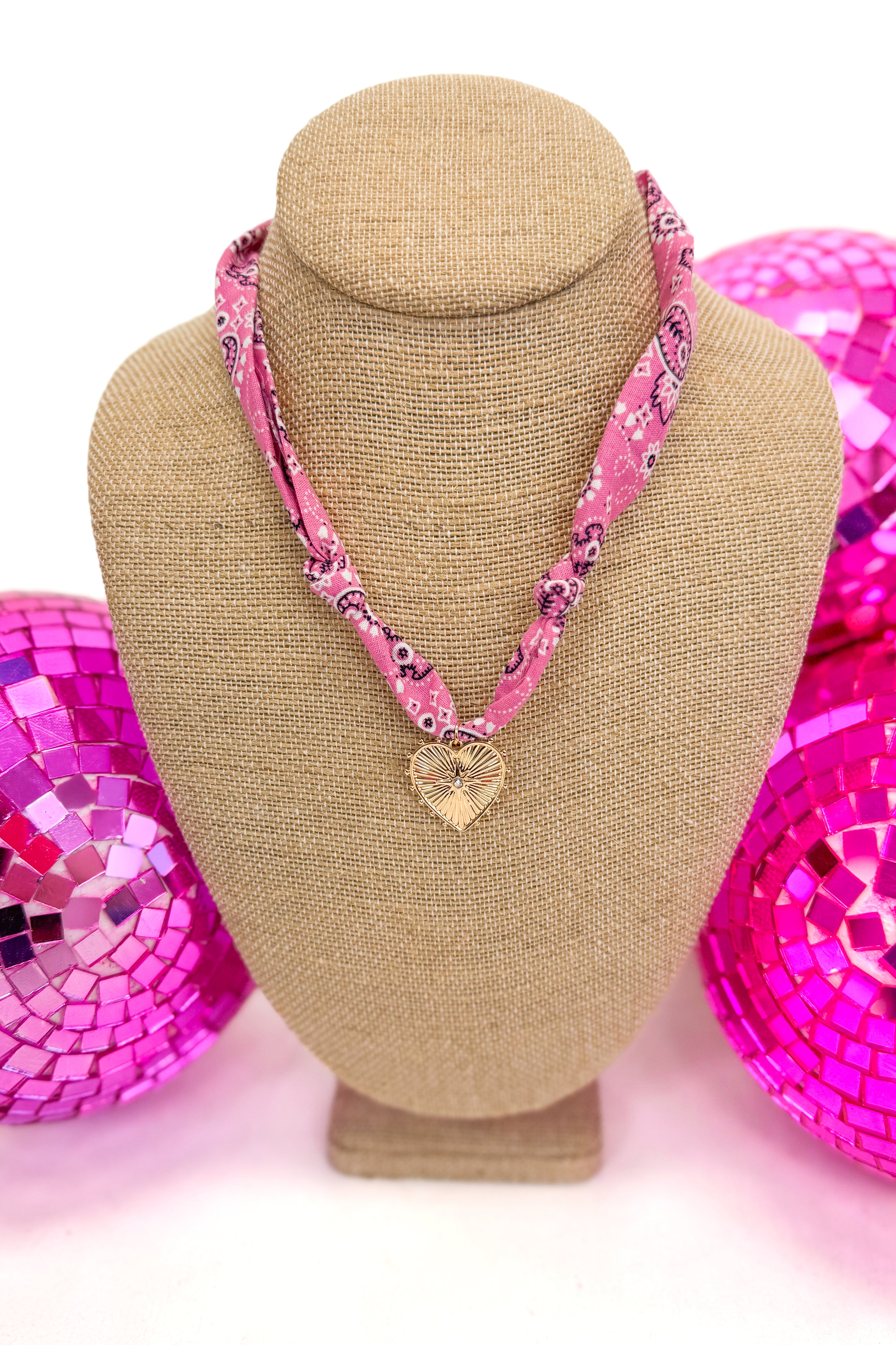 pink bandana scarf with heart pendant