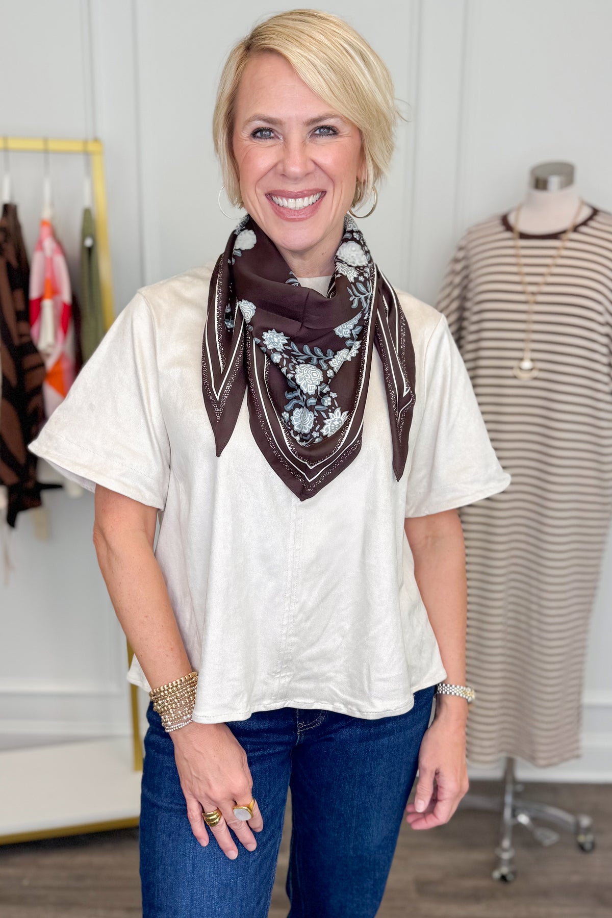 Brown Floral Triangle Scarf