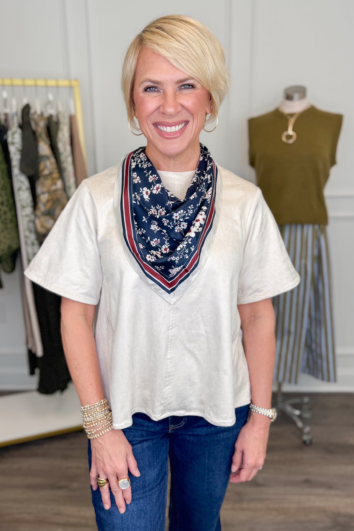 Navy Floral Triangle Scarf