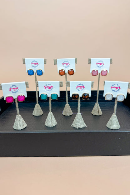 Square Stone Stud Earrings