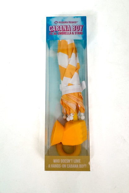 Cabana Boy umbrella and stand set in packaging on a white background