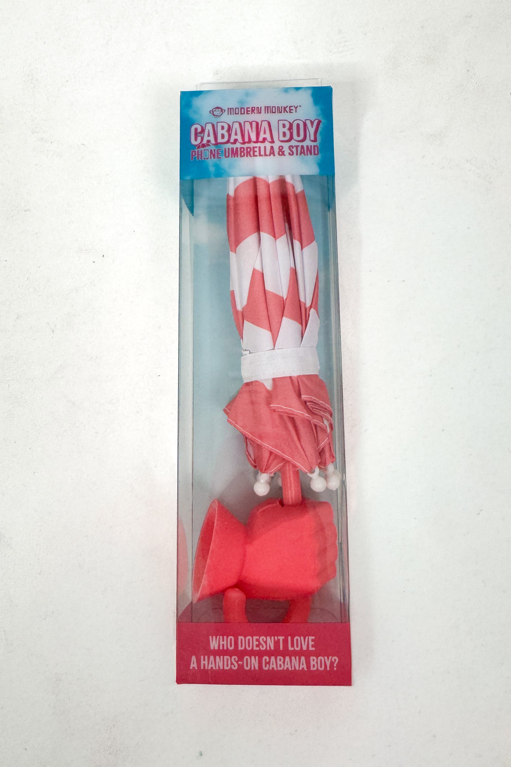 Red and white umbrella with packaging on a white background