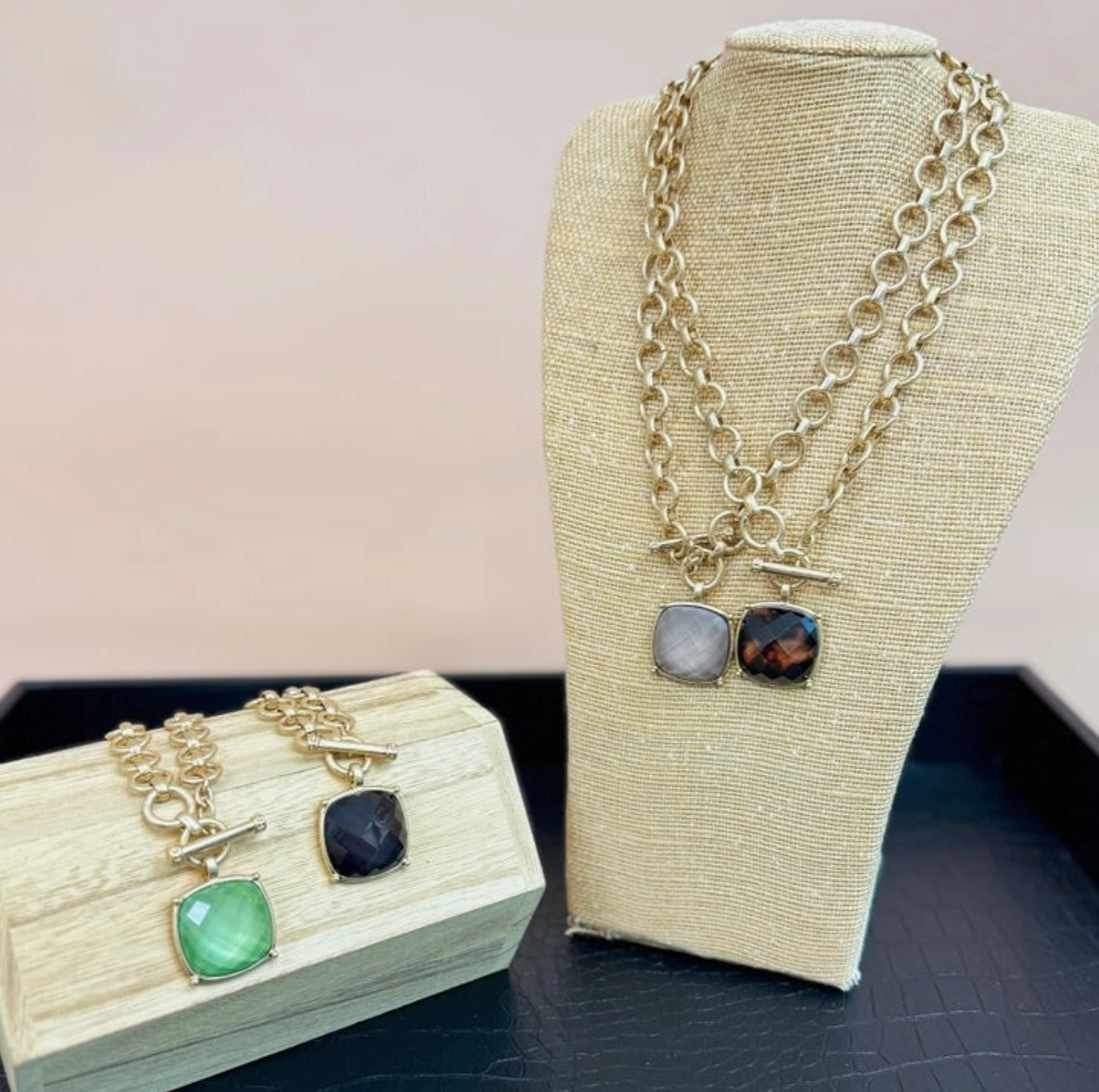 Zoe Square Stone Pendant Necklace