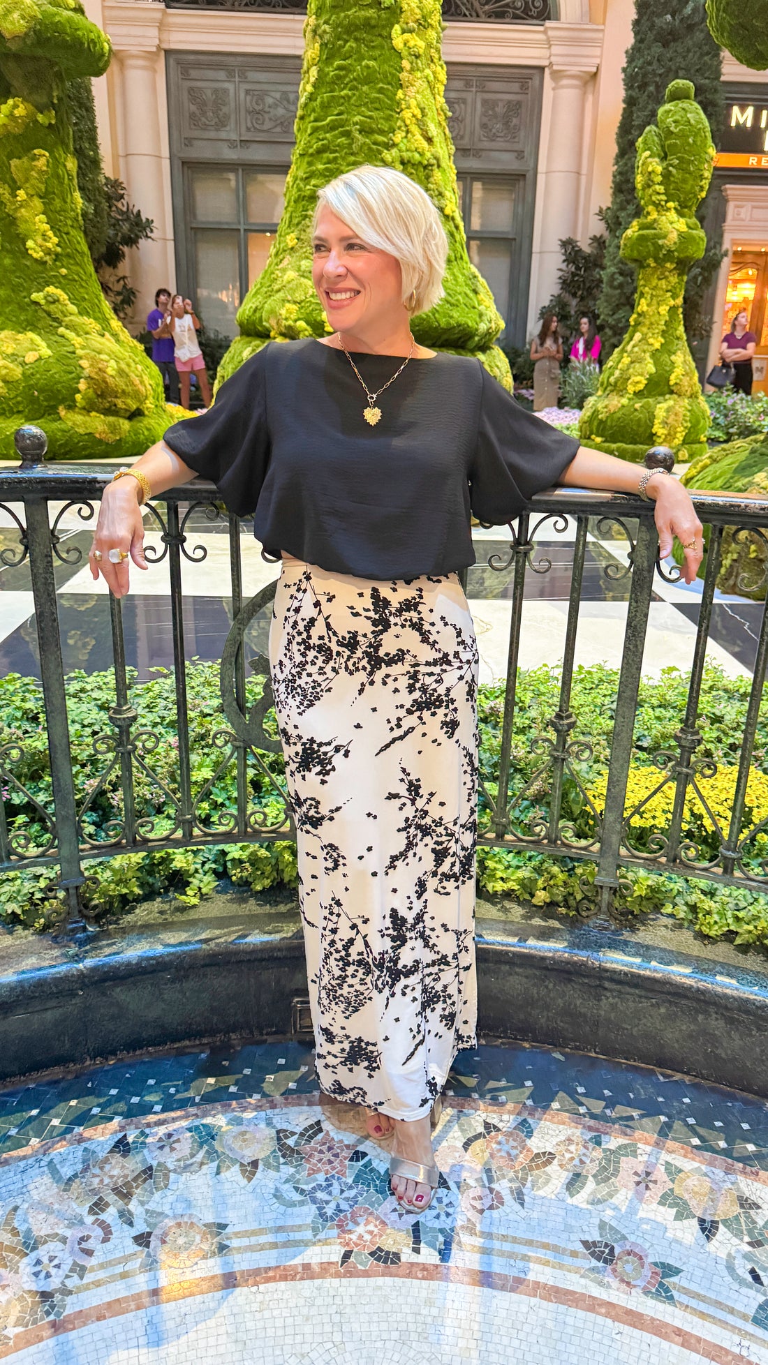 The Afterparty Cream With Black Textured Floral Print Skirt
