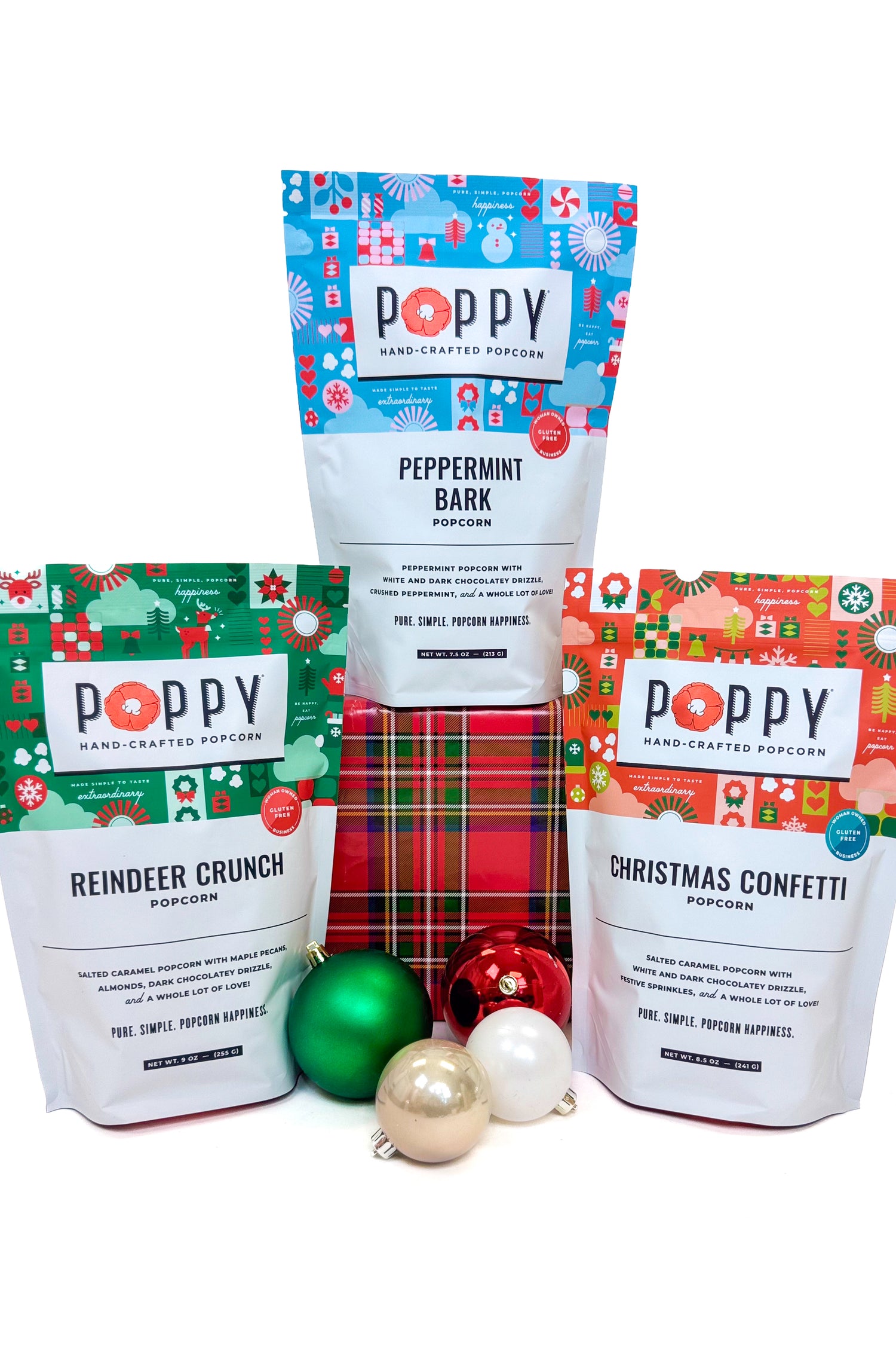 Poppy holiday market bags and holiday decor.