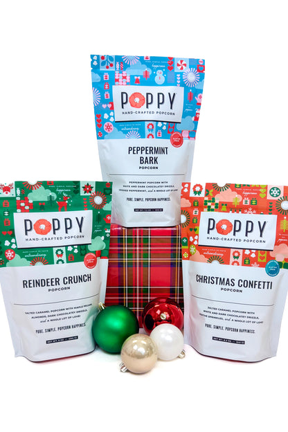 Poppy holiday market bags and holiday decor.