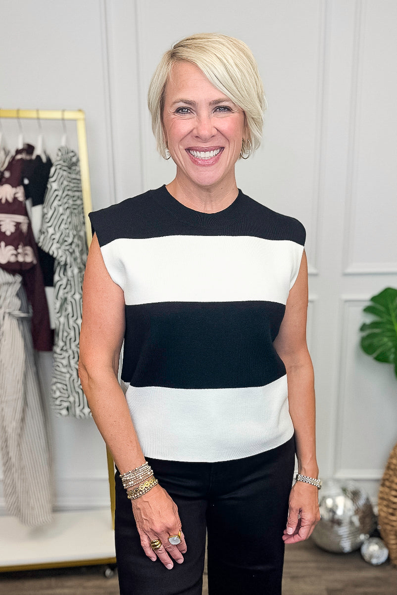 Turning Heads Black Colorblock Sleeveless Sweater