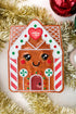 Gingerbread house-shaped scratch and sniff book with a heart label on a white background