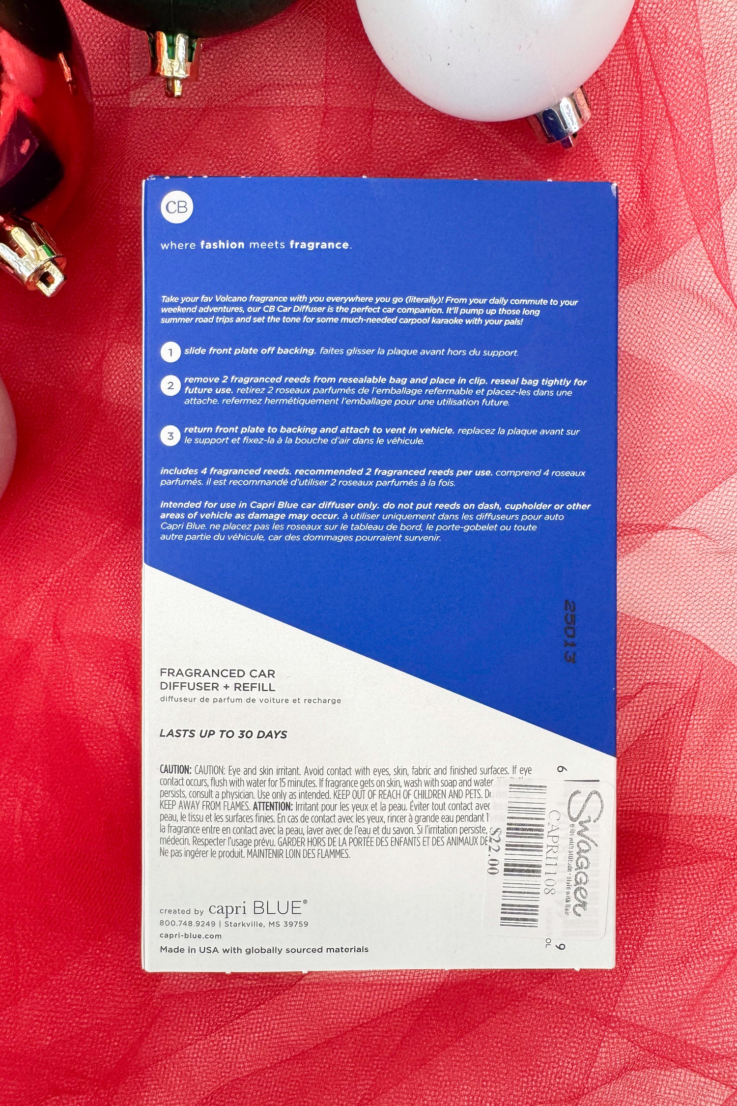 Volcano Capri Blue Car Diffuser + Refill holiday