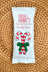 Cocoa Amore Gourmet Cocoa Mix Candy Cane packaging on a patterned background