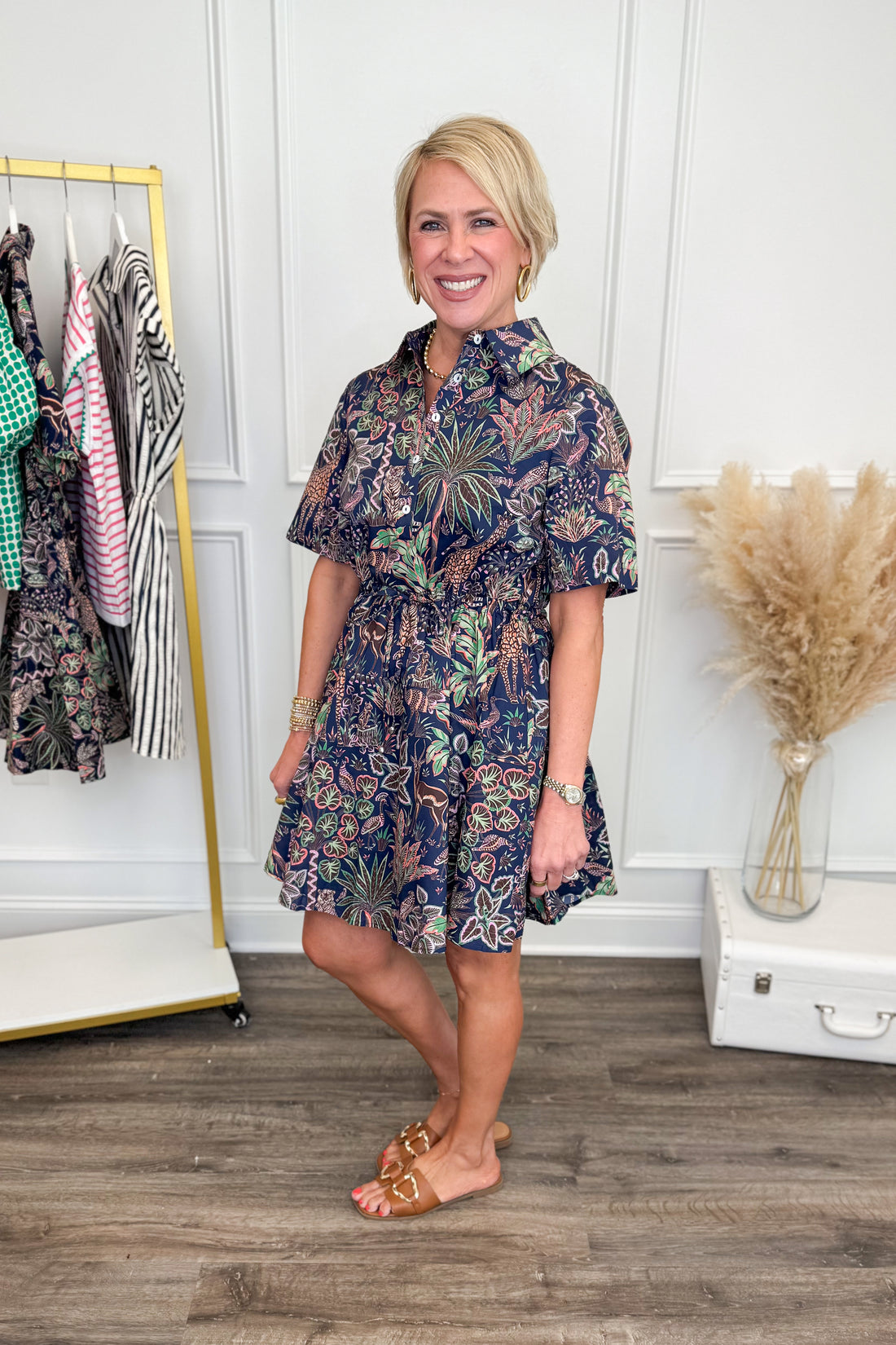 Save Me A Seat Navy Animal &amp; Tropical Print Dress by Entro