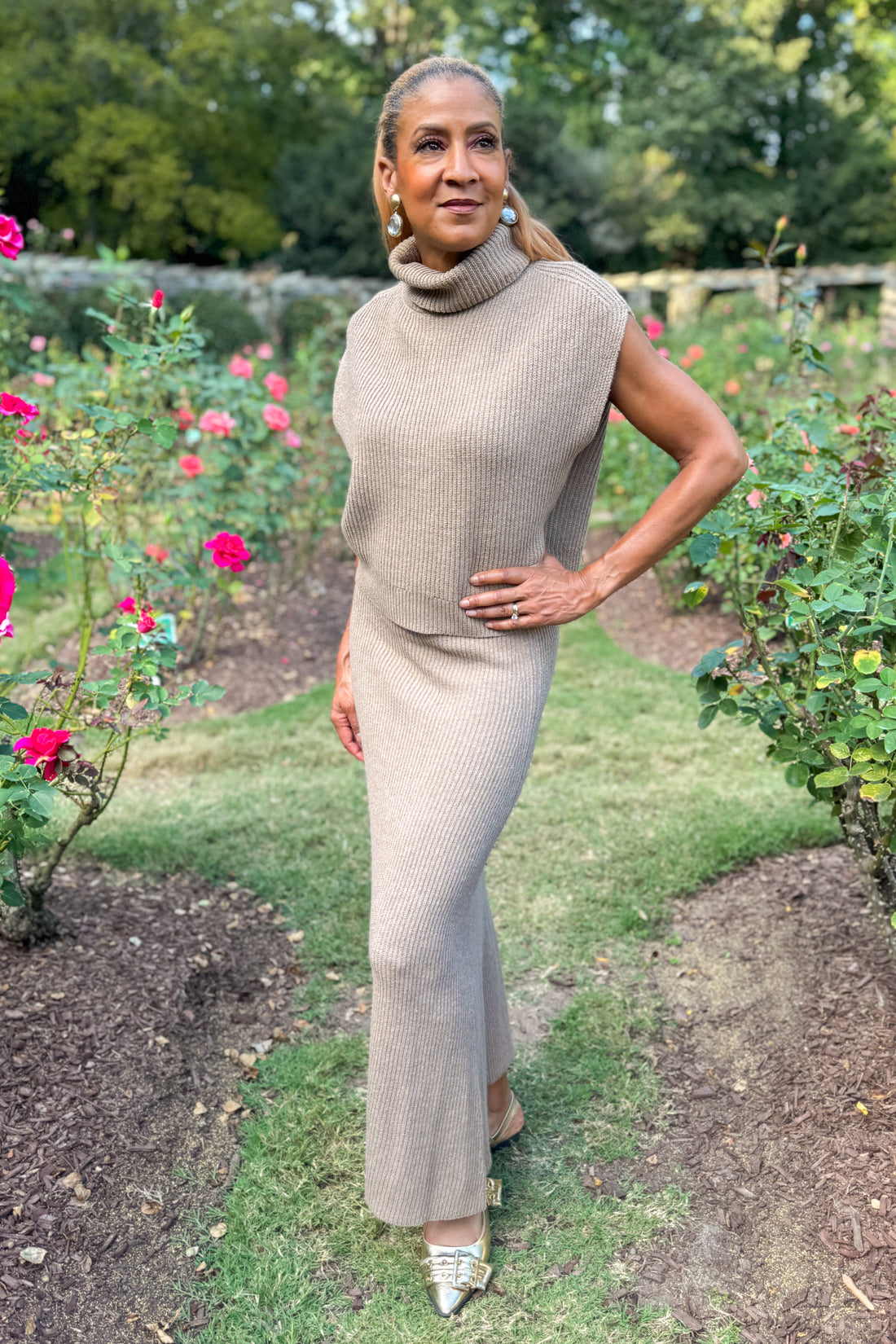 Crosby Taupe Ribbed Turtleneck Vest
