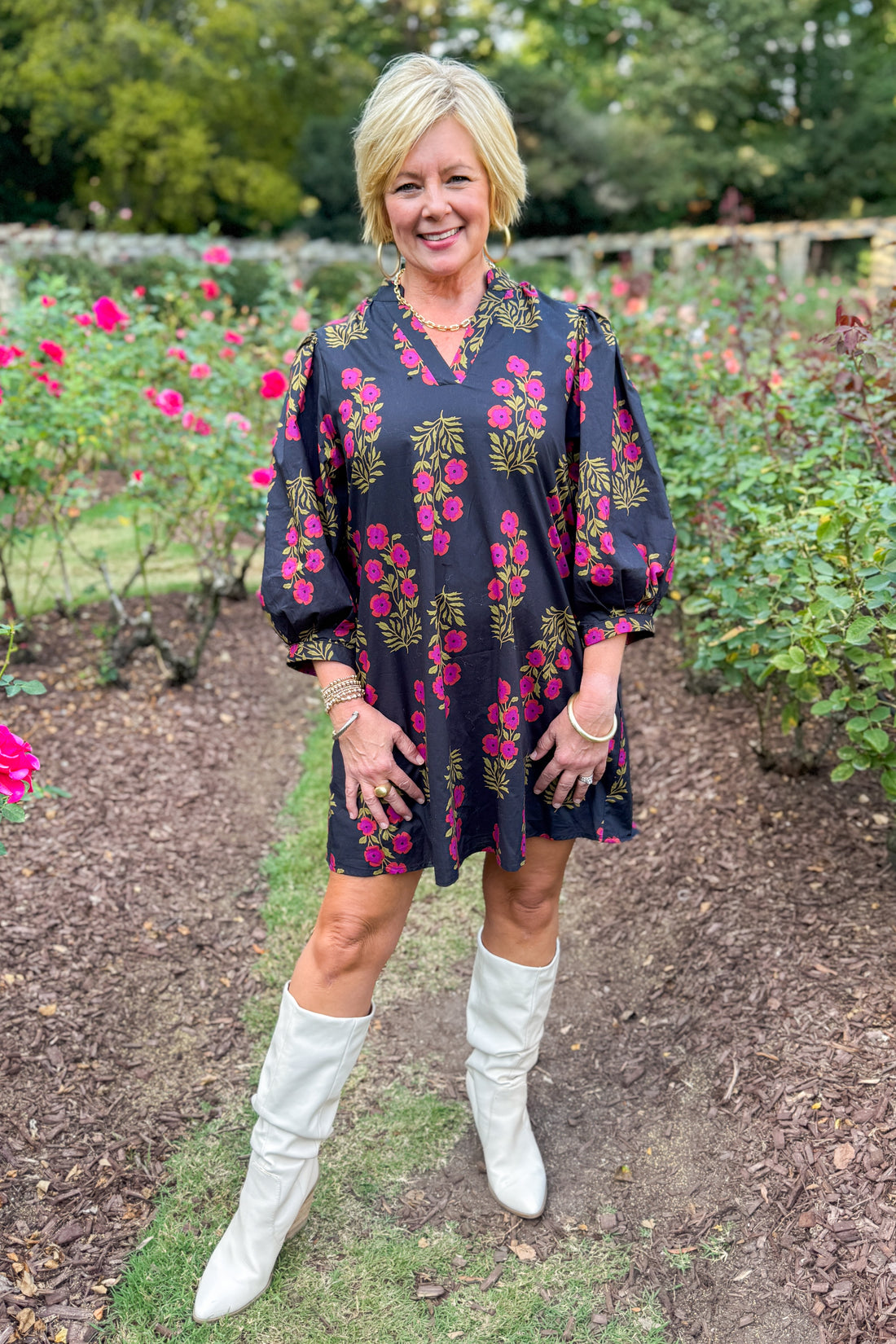 Wine &amp; Shine Black With Burgundy &amp; Olive Floral Print Dress by Entro