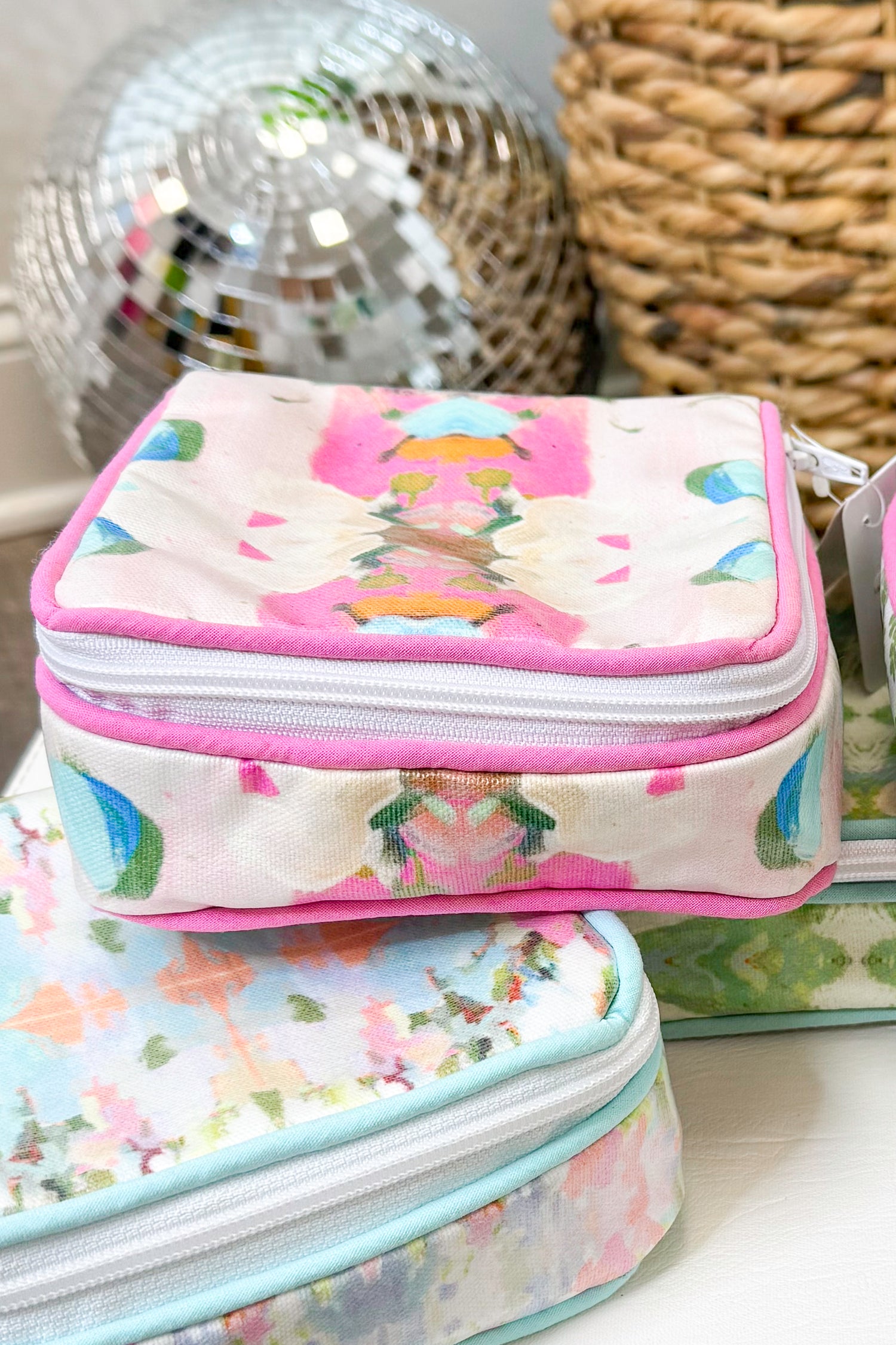 Small rectangular pouch with colorful design on a surface