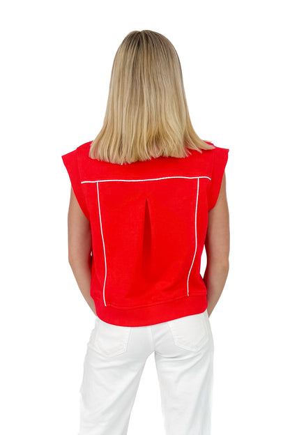 In the Red Zone Red Piping Detail Short Sleeve Sweatshirt