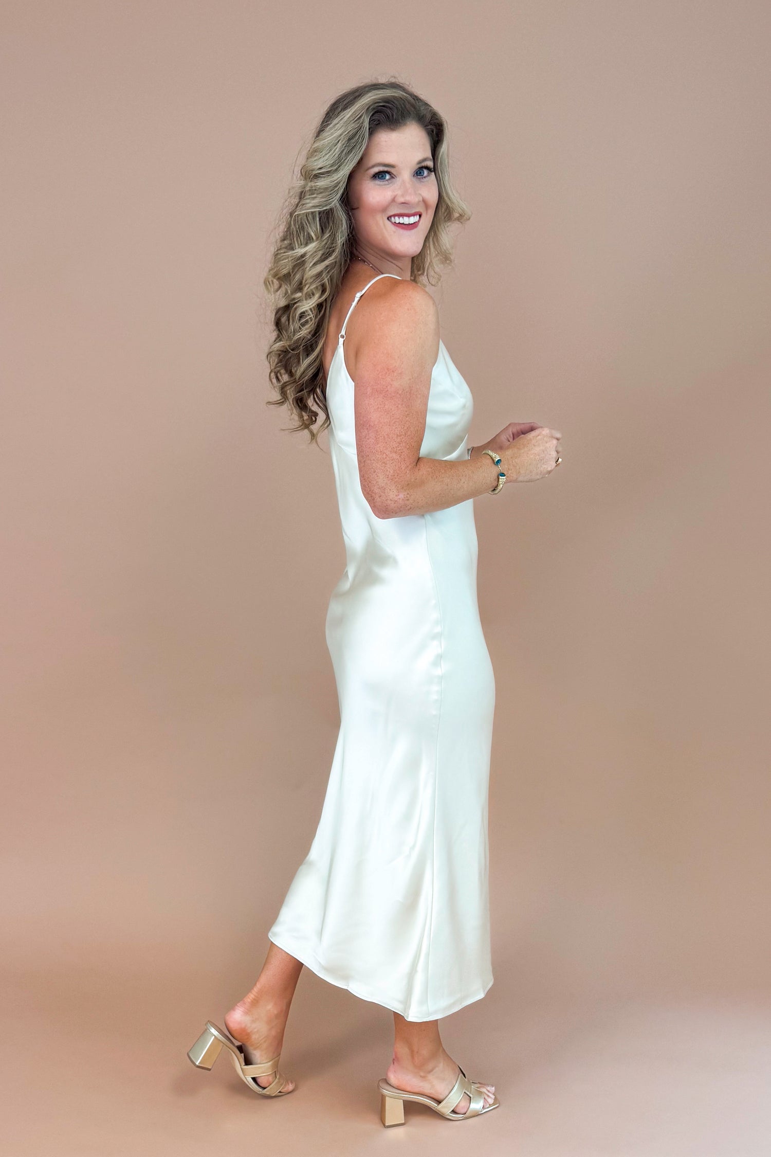 Weekend Wanderers Champagne Satin Slip Dress