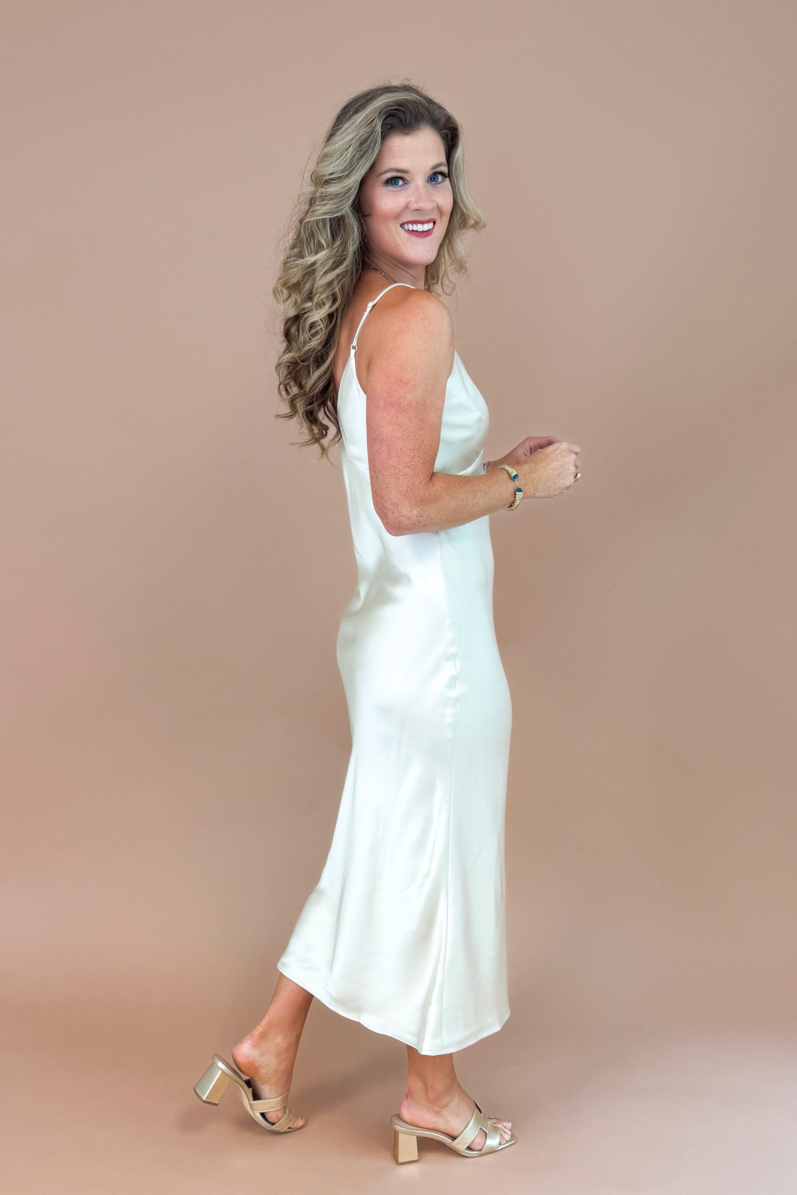 Weekend Wanderers Champagne Satin Slip Dress