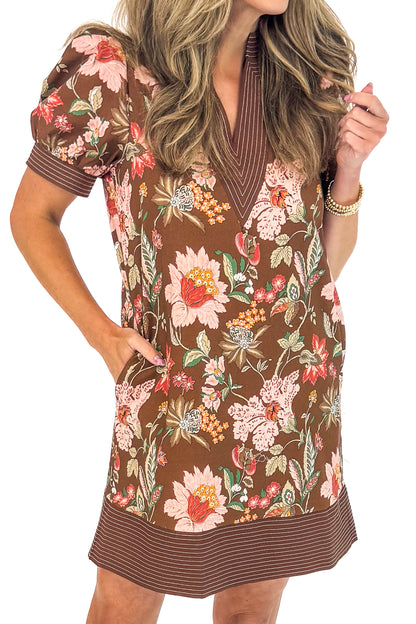 Fall For This Brown &amp; Pink Floral Dress