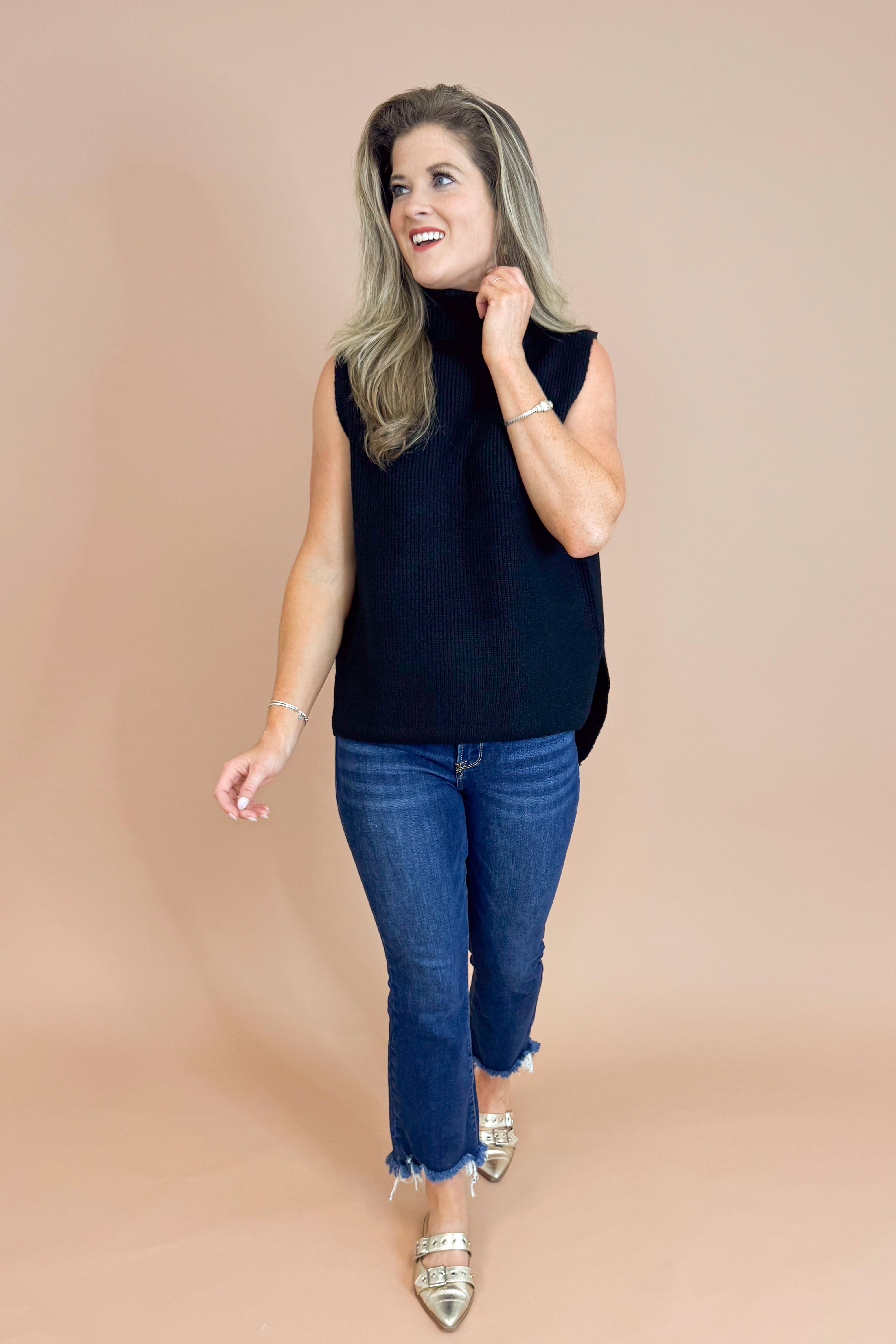 Effortlessly Chic Black Turtleneck Sweater Vest