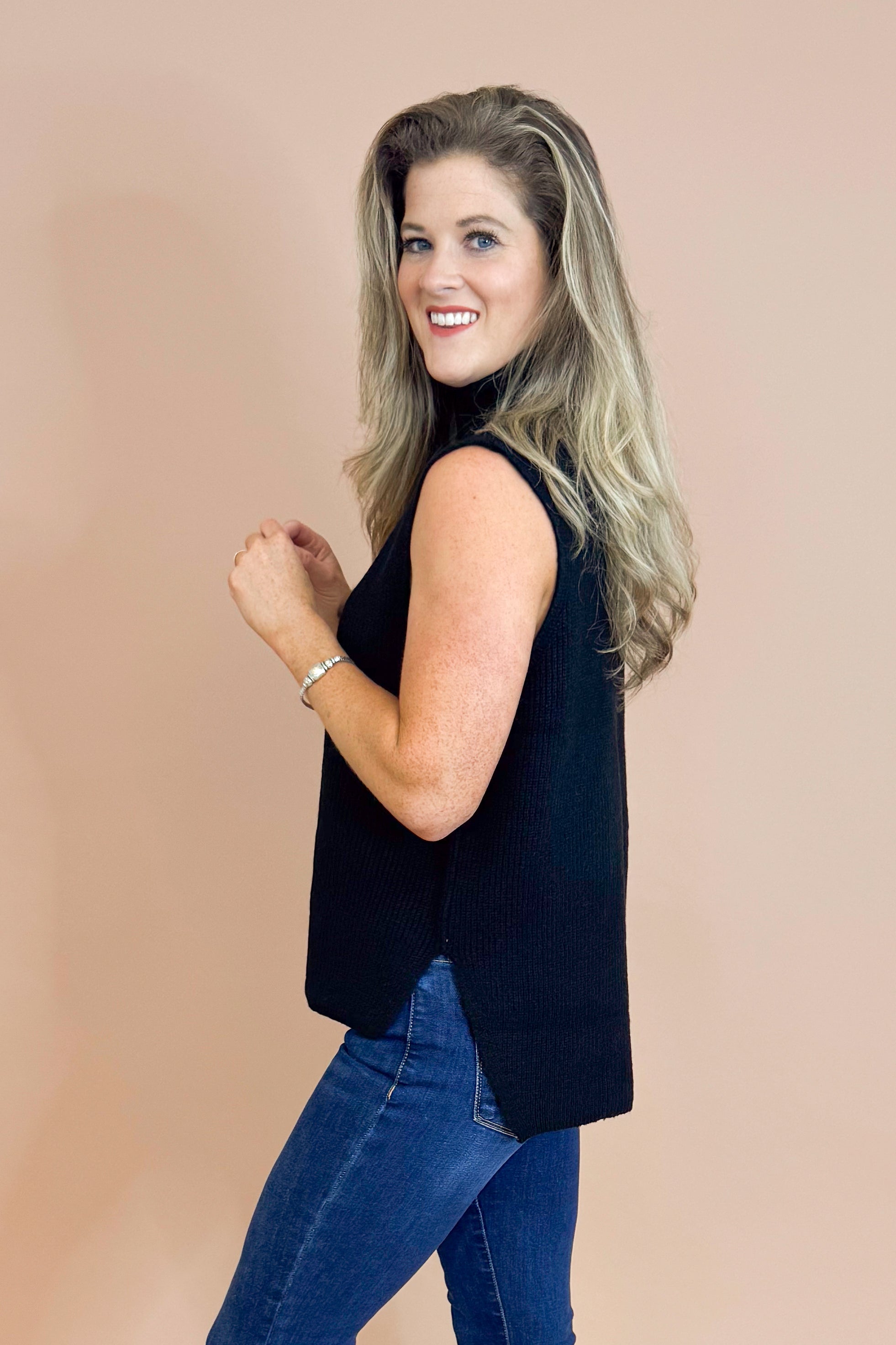 Effortlessly Chic Black Turtleneck Sweater Vest