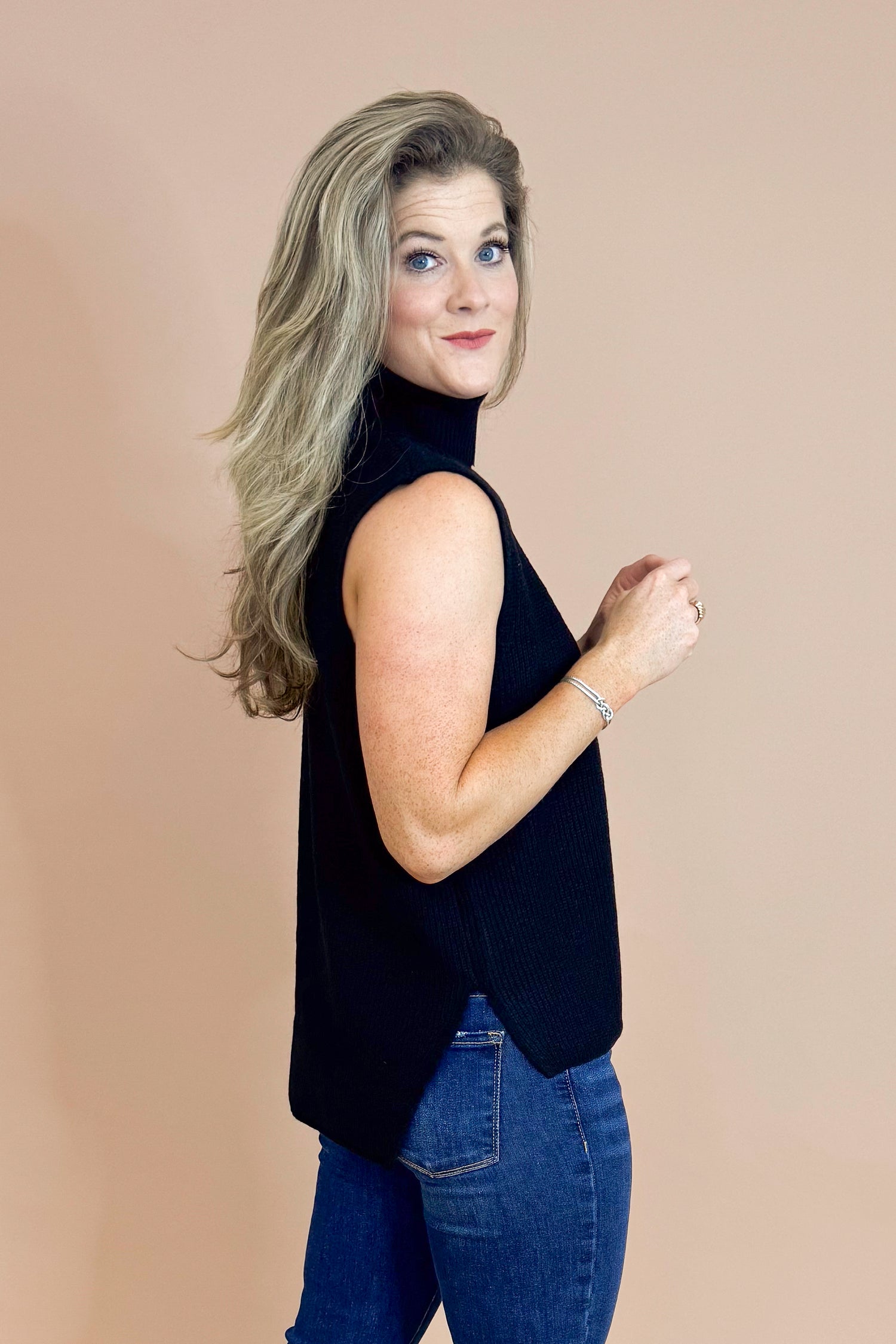 Effortlessly Chic Black Turtleneck Sweater Vest