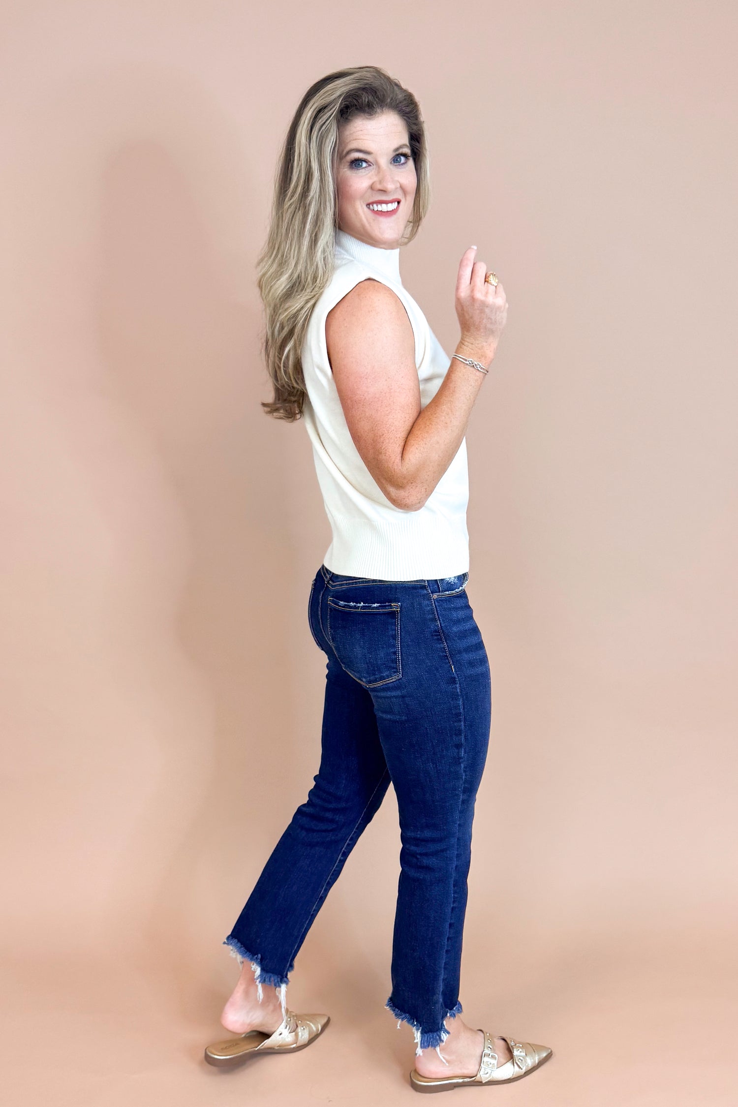 Falling For Grace Cream Mock Neck Sleeveless Top by Skies Are Blue