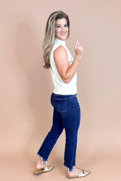 Falling For Grace Cream Mock Neck Sleeveless Top by Skies Are Blue