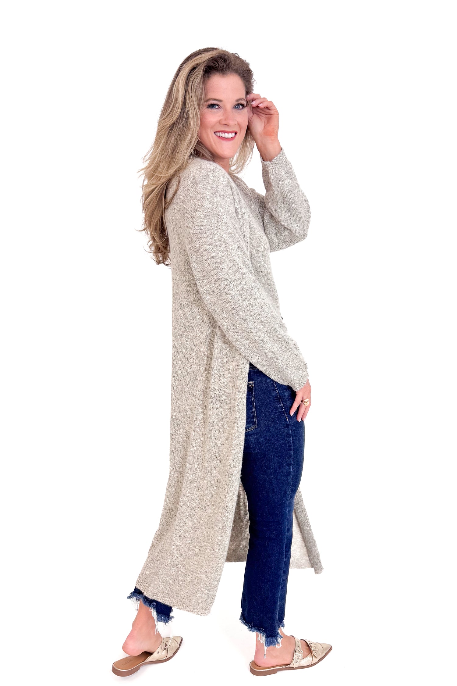 Phoenix Taupe Long Cardigan