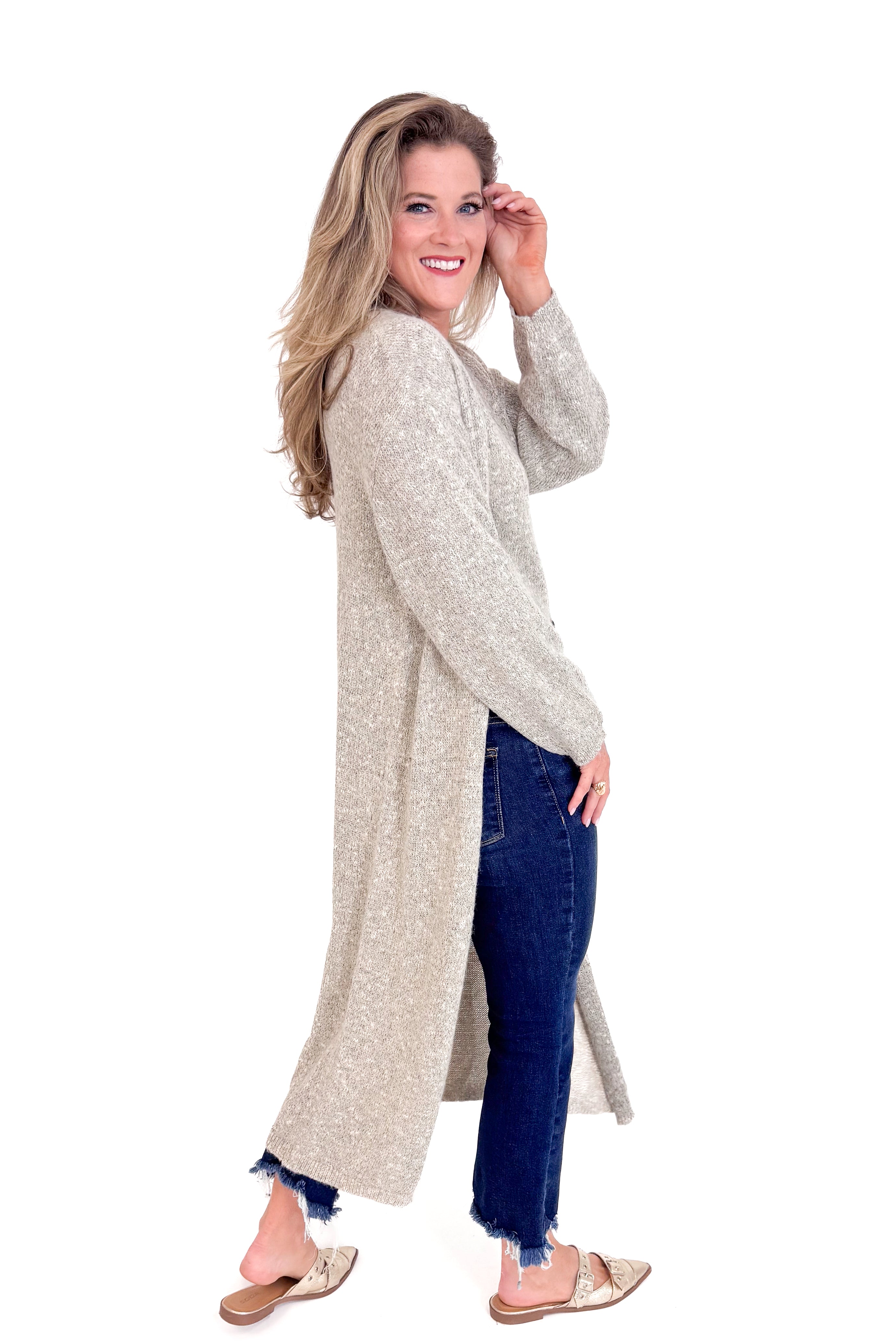Phoenix Taupe Long Cardigan
