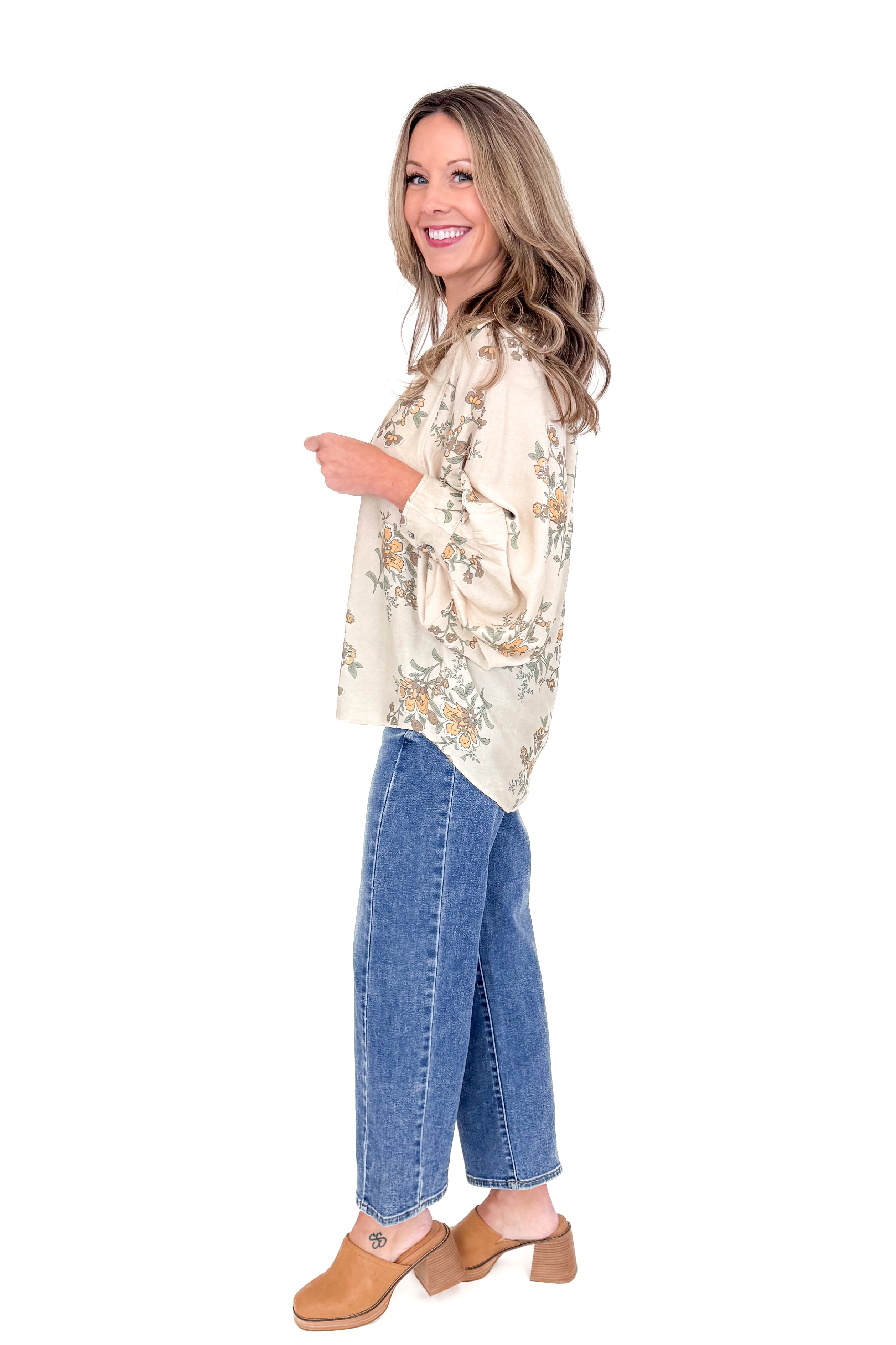 Through The Years Ecru Floral Print Button Up Top by Entro