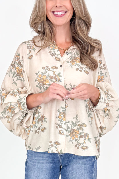 Through The Years Ecru Floral Print Button Up Top by Entro