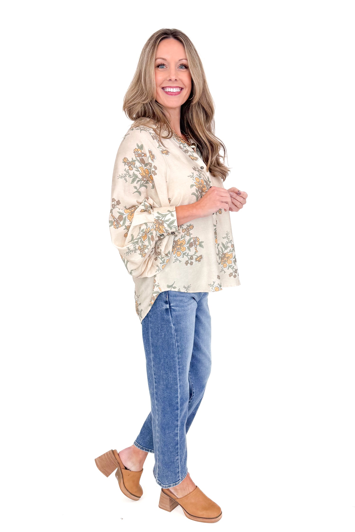 Through The Years Ecru Floral Print Button Up Top by Entro