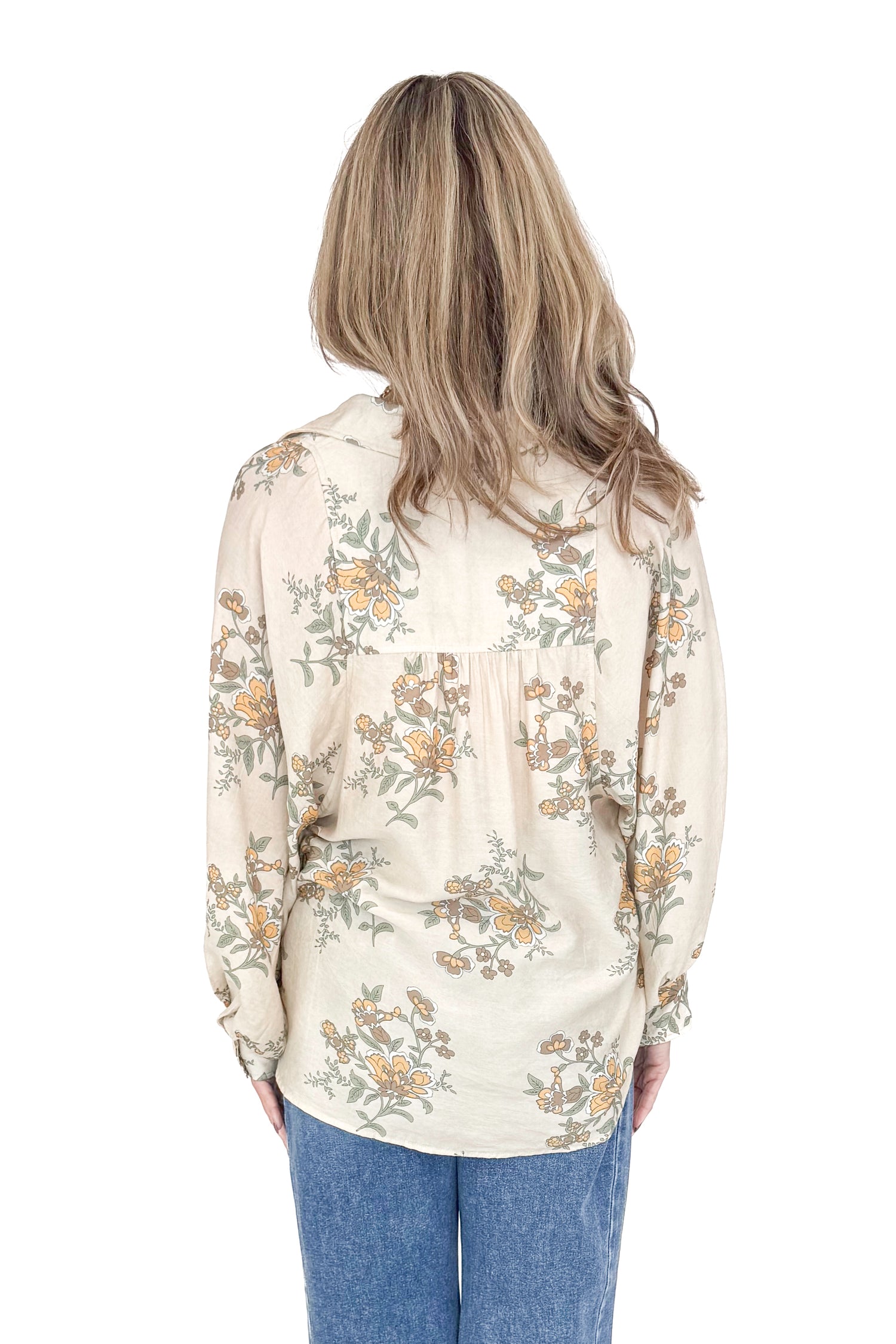 Through The Years Ecru Floral Print Button Up Top by Entro