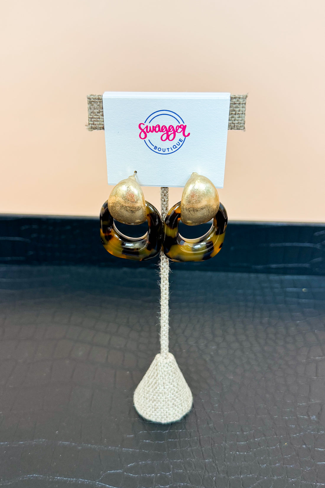 Miranda Gold and Tortoise 1.75&quot; Square Hoop Earring