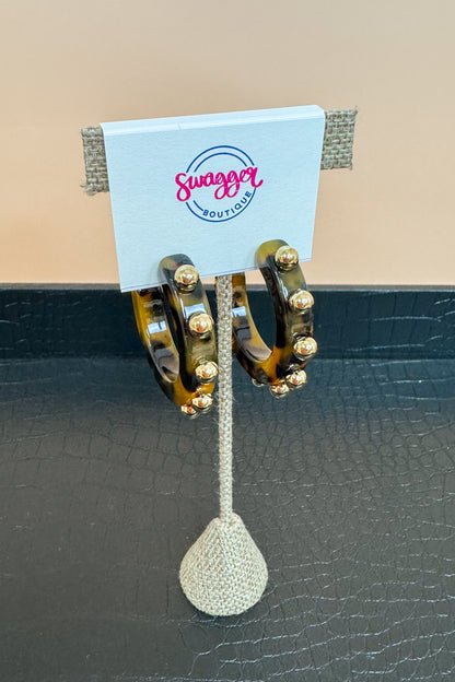 Adriana Resin Tortoise &amp; Gold Ball 2&quot; Hoops