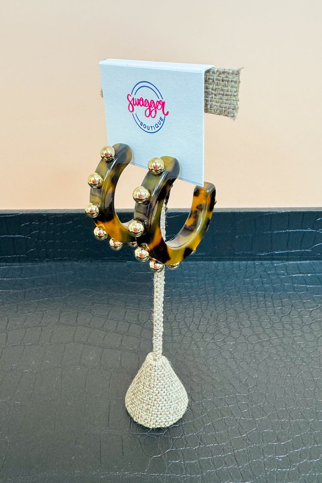 Adriana Resin Tortoise &amp; Gold Ball 2&quot; Hoops