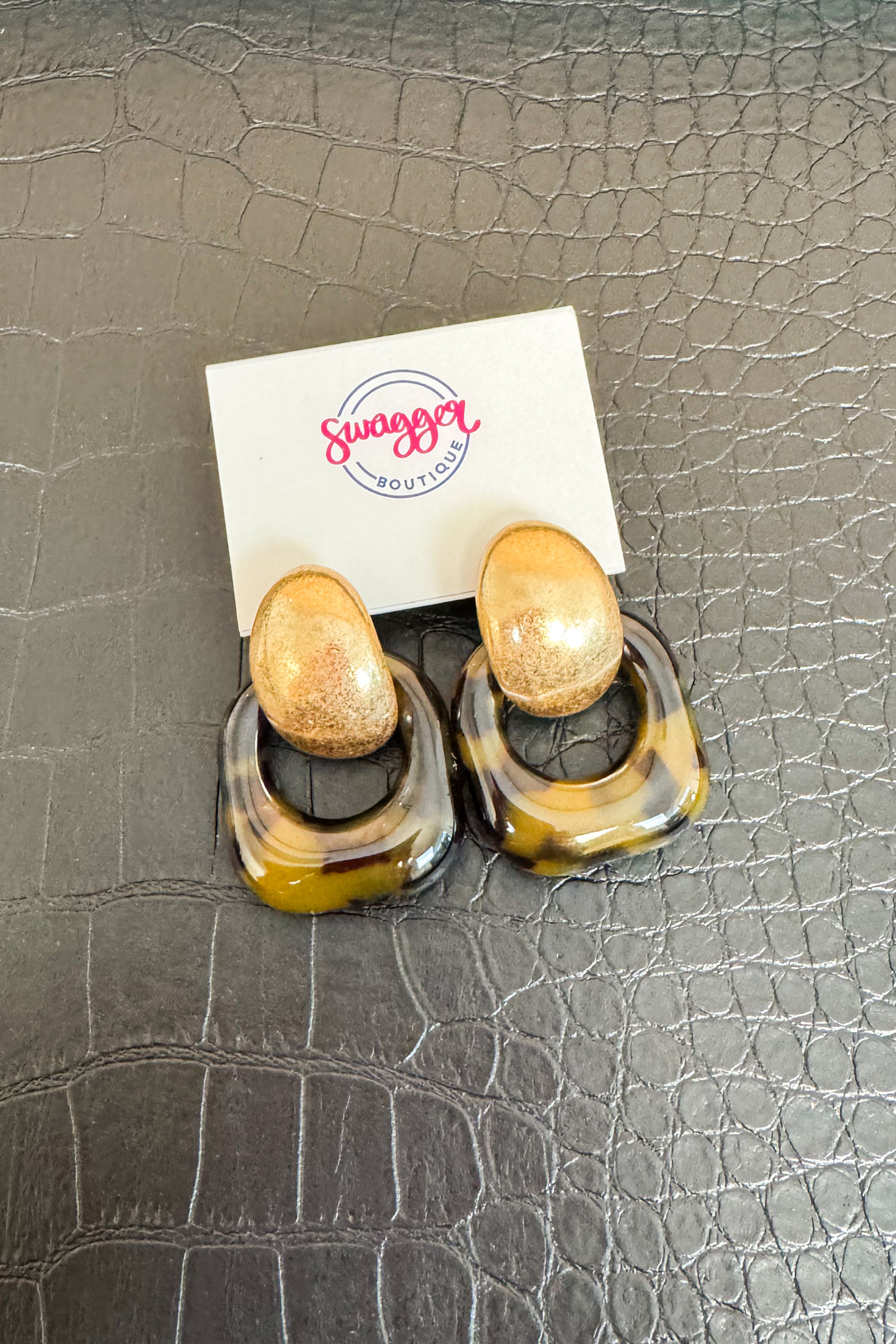 Miranda Gold and Tortoise 1.75&quot; Square Hoop Earring