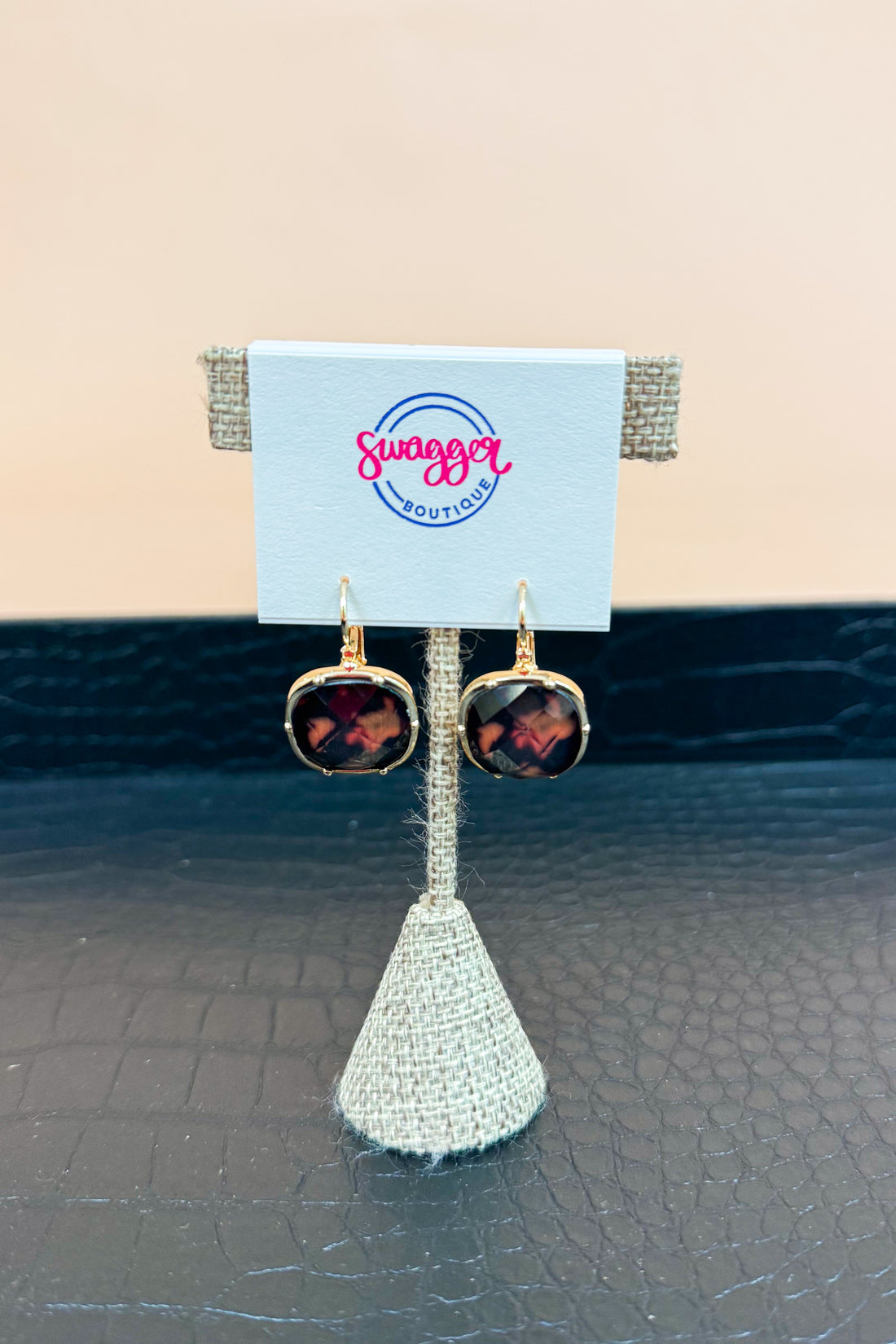 Ramona Faceted Tortoise French Clip 1.25&quot; Earrings