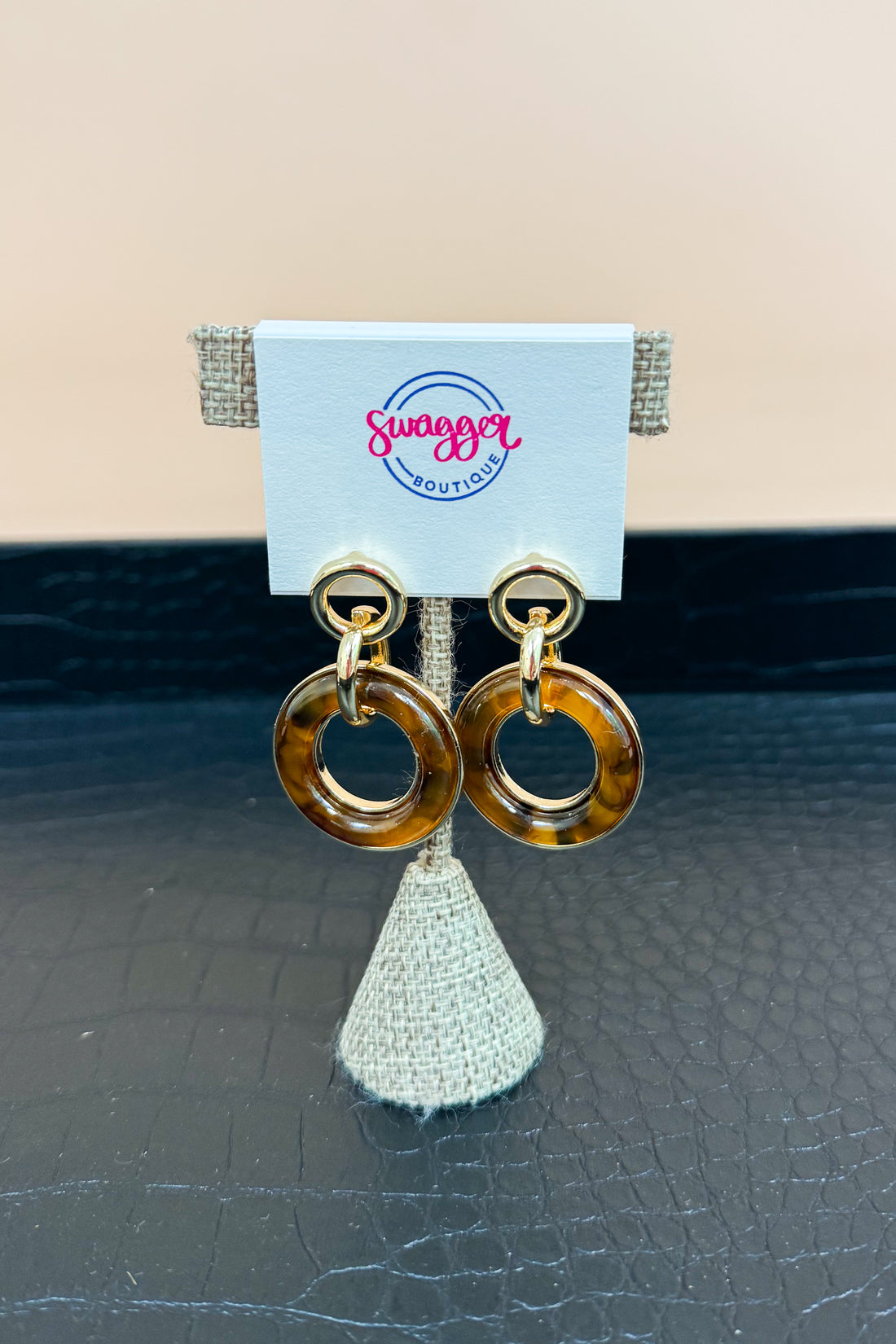Mariah Tortoise Marble Ring 1.5&quot; Drop Earrings