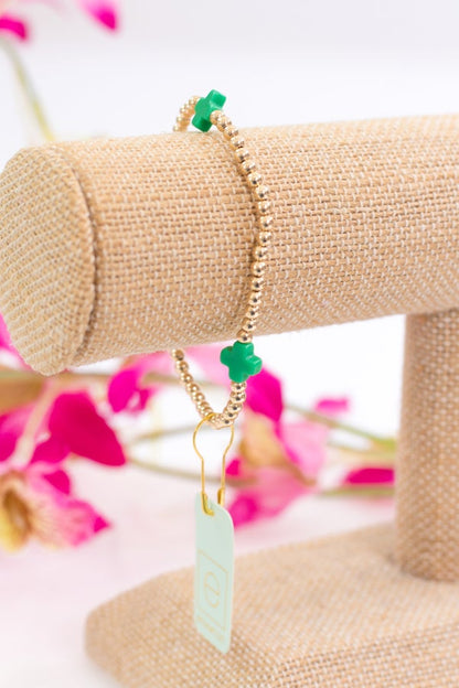 Signature Cross Gold Pattern 3mm Bead Bracelet in Emerald by enewton