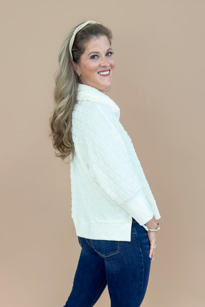 Pour Some Sugar On Me Ivory Textured 3/4 Sleeve Sweatshirt Top