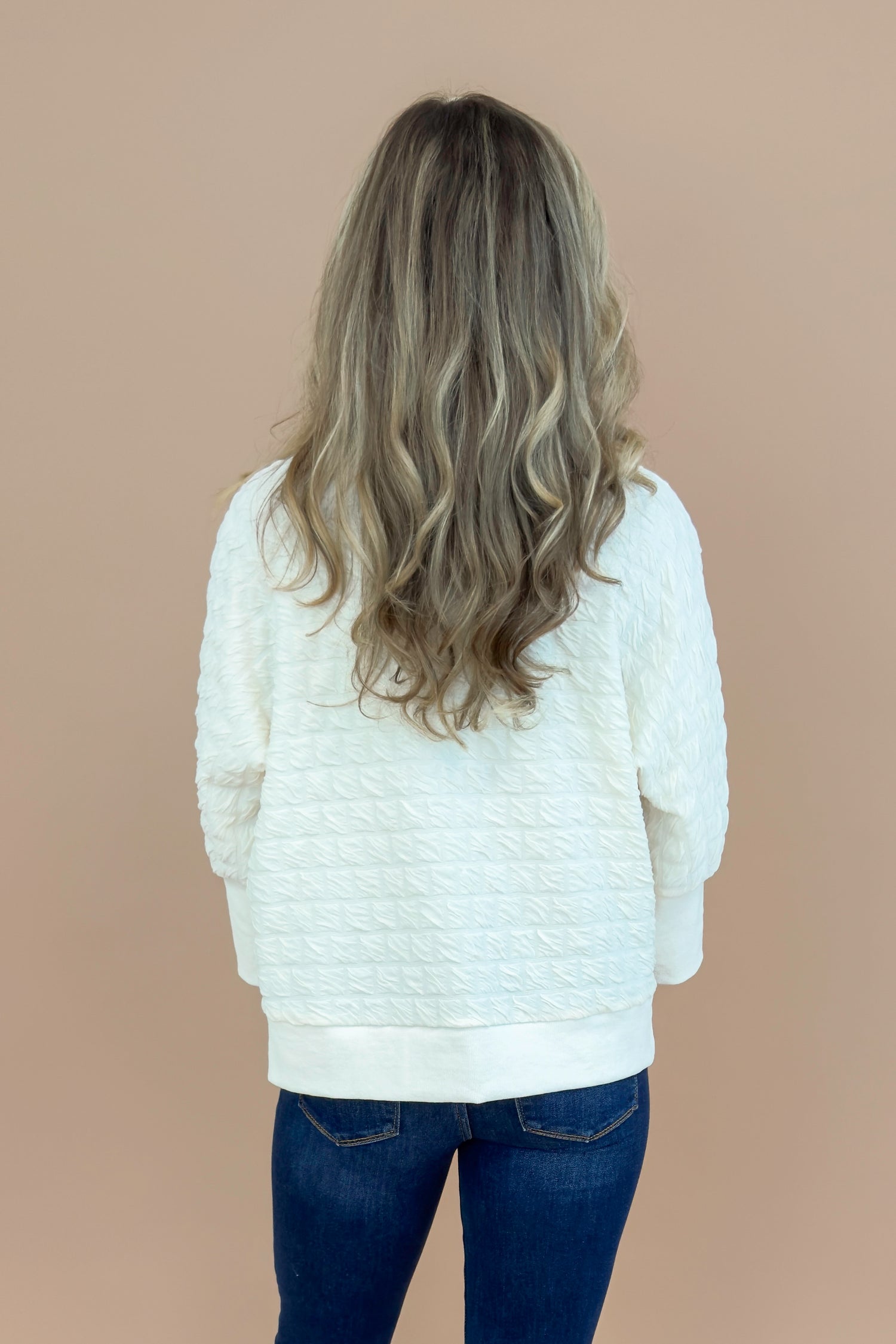 Pour Some Sugar On Me Ivory Textured 3/4 Sleeve Sweatshirt Top