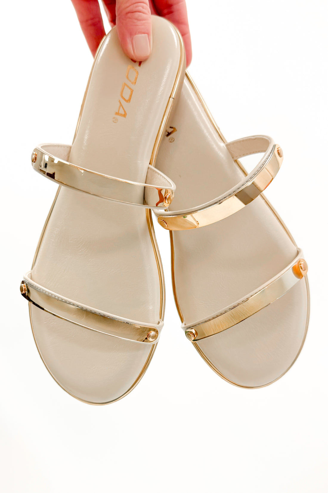 Keith- Bone &amp; Gold Bar Detail Sandals