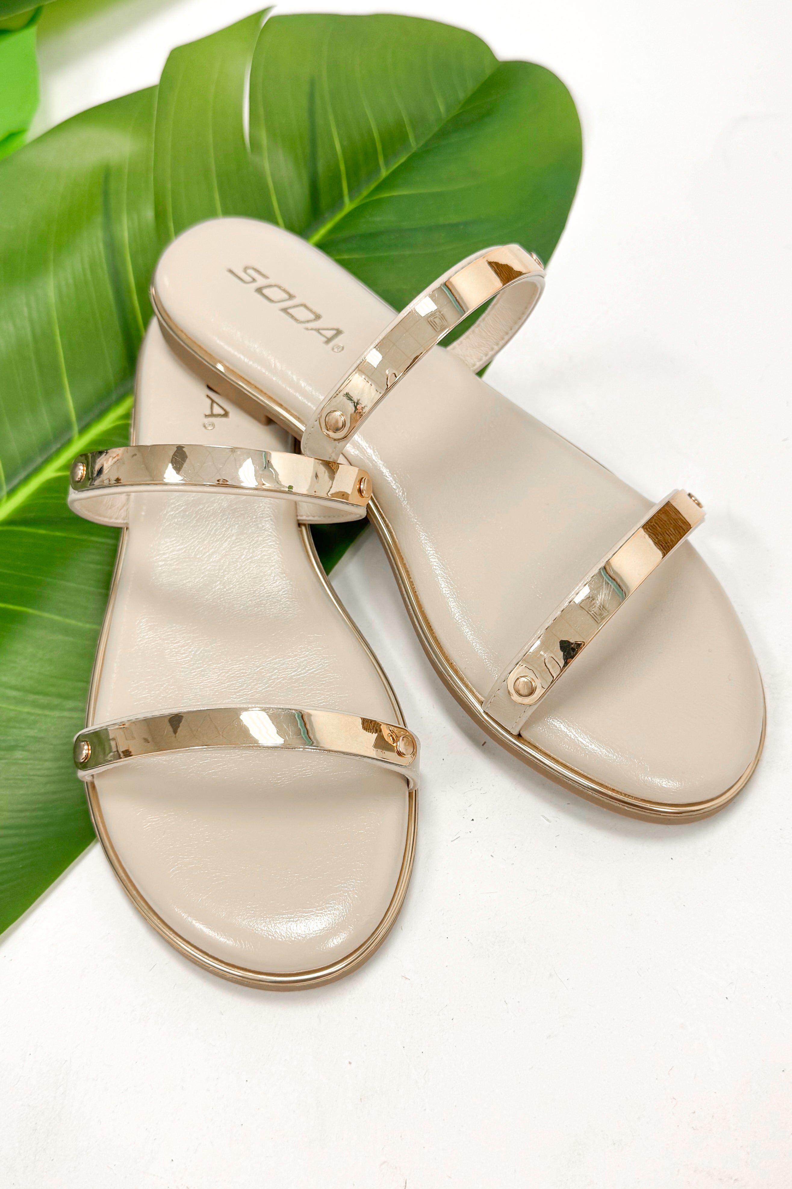 Keith- Bone &amp; Gold Bar Detail Sandals