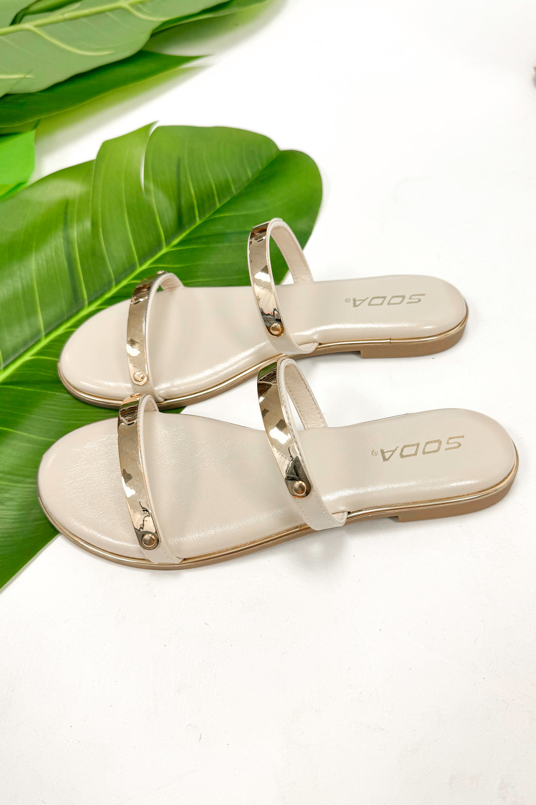 Keith- Bone &amp; Gold Bar Detail Sandals side view