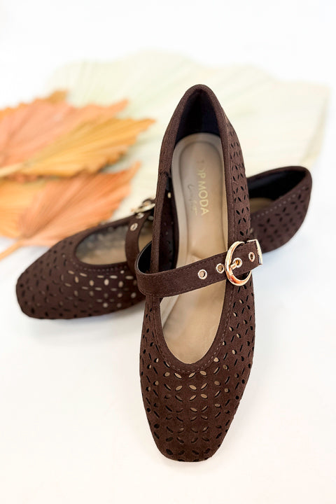 Linda- Dark Brown Suede Flats
