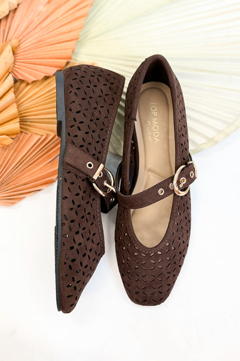 Linda- Dark Brown Suede Flats