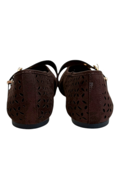 Linda- Dark Brown Suede Flats back view