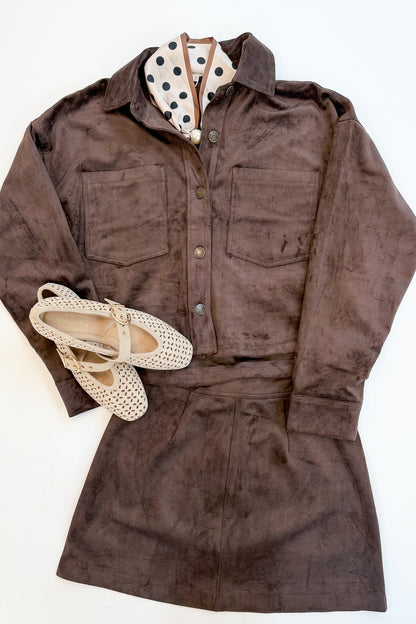 Linda- Sand Suede Flats with brown Z Supply Set against white studio background. 